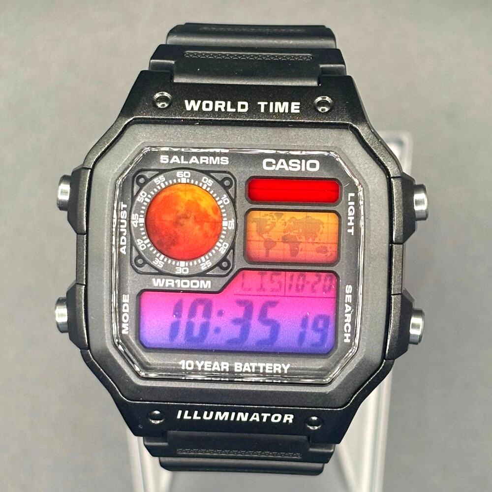LWS Atlas Red Horizon Custom Casio AE1200 World Time Silicone Bracelet Mod Watch